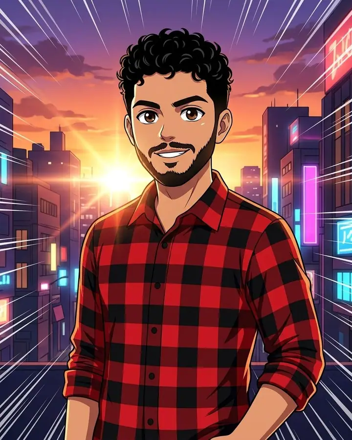 AI example of a man turned into a modern anime character with cel shading