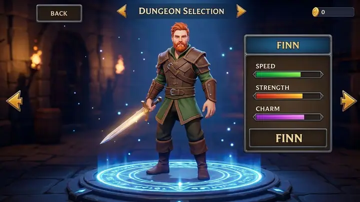 AI example of a man as a 3D game character on a character-select screen