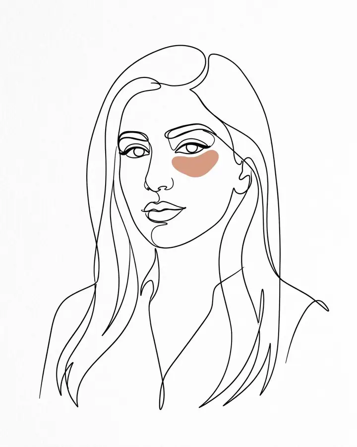 AI example of a minimalist one-line drawing of a woman's face with a terracotta accent