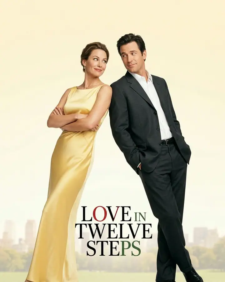 Movie-poster style photo of a couple standing back to back with a serif title