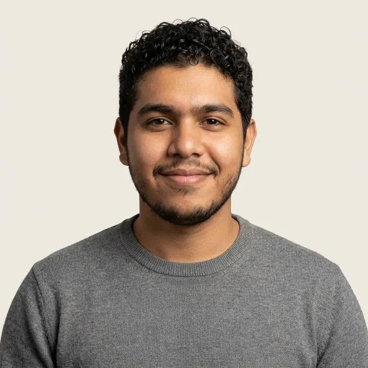 AI example of a consistent team-page headshot of a man on a warm off-white background