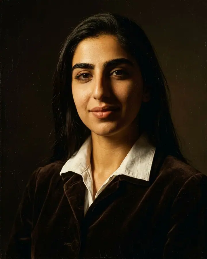 AI example of a low-key chiaroscuro portrait of a woman in old master painting style